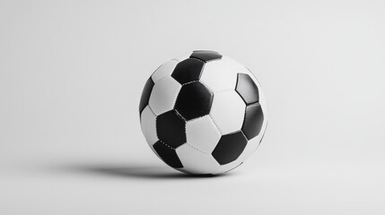 Obraz premium Clean white background featuring a classic black and white soccer ball, showcasing its iconic and traditional design
