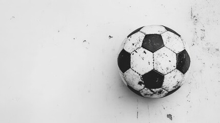 Clean white background featuring a classic black and white soccer ball, showcasing its iconic and traditional design