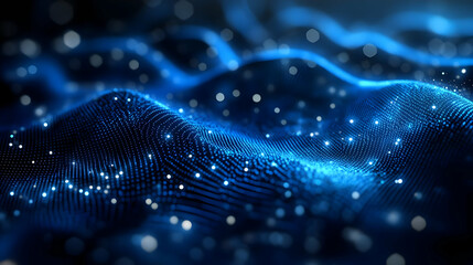 Abstract Blue 3D Background with Glowing Dots and Bokeh