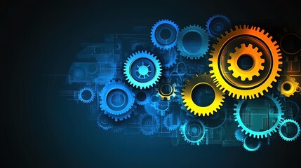 Abstract Gear Pattern: A Digital Interplay of Blue and Gold