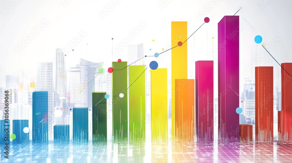 Poster abstract cityscape with colorful bars and data visualization