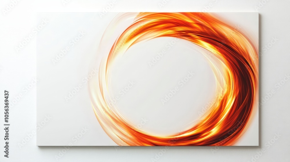 Poster clean white canvas displaying a bright, circular fiery energy with pulsating flames and smooth lines