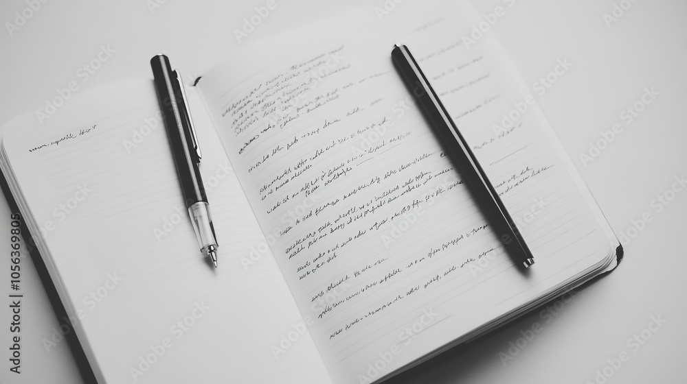 Poster clean white canvas displaying a diary page with text, capturing the elegance and organization of the