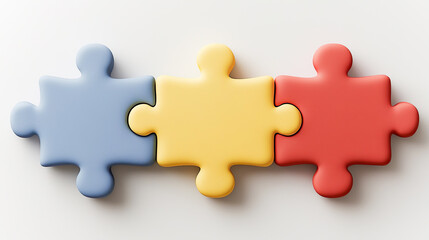 Obraz premium 白背景に3つ組み合わさったカラフルなジグソーパズルのピースの3Dイラスト
