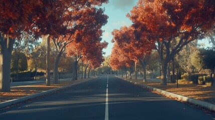 Obraz premium Autumn Street with Colorful Trees and Clear Sky