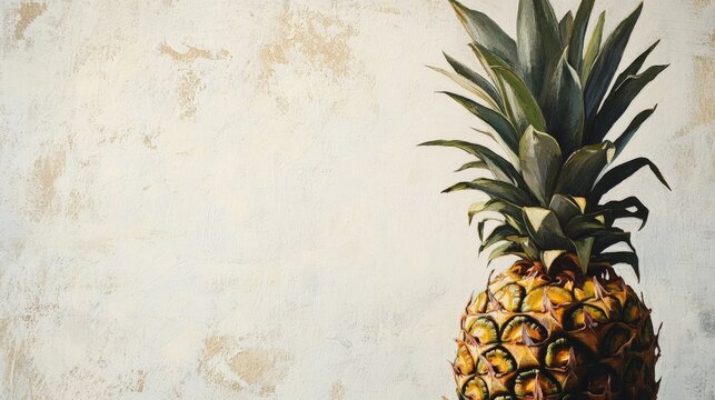 Clean white canvas featuring a pineapple fruit, emphasizing its textured skin and green leaves, representing a delicious and healthy food option