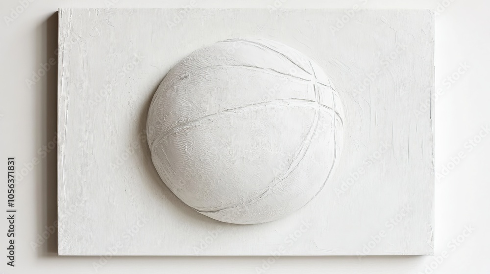 Poster clean white canvas featuring a textured basketball, emphasizing its unique surface texture and class