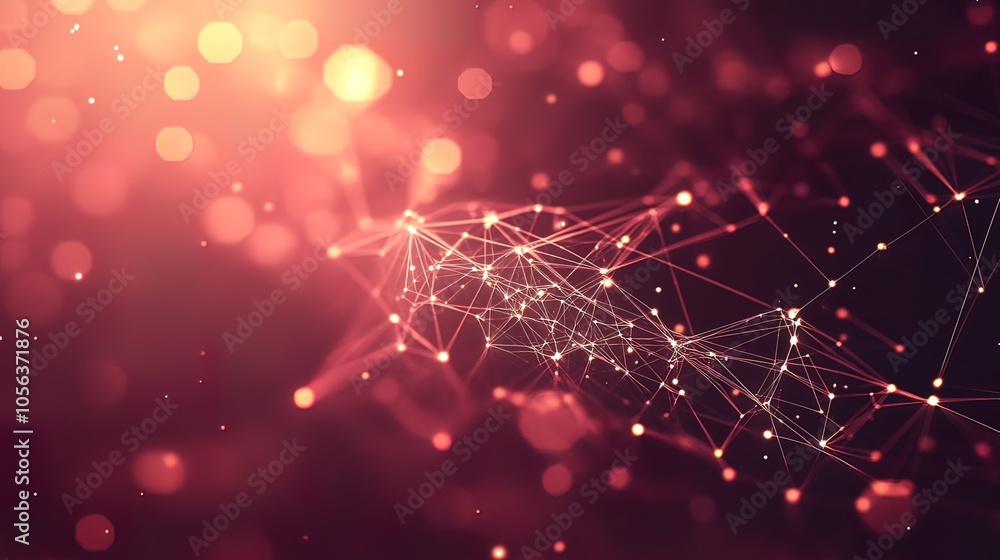 Poster abstract red network with glowing nodes