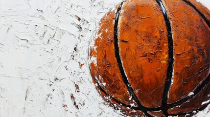 Clean white canvas featuring a textured basketball, capturing the detailed pattern and rugged surface of the ball