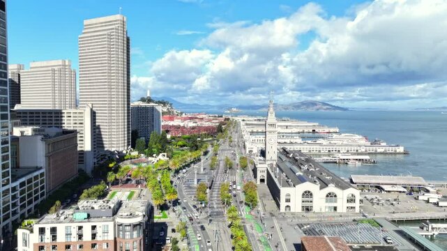 San Francisco - Aerial Hyperlapse Over Ferry Building Plaza in Summer
