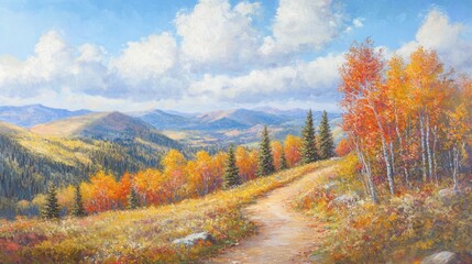 Fototapeta premium Autumn Landscape with Mountain View and Pathway