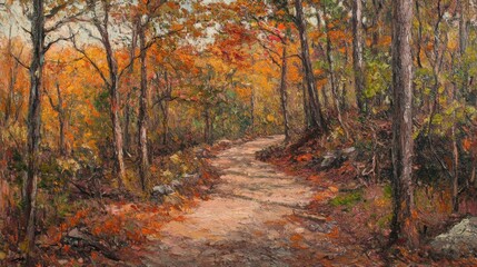 Obraz premium Serene Autumn Trail in Vibrant Forest Colors