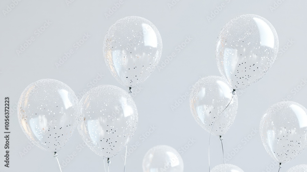Poster clean white canvas featuring transparent png stickers of floating balloons with charming doodle desi