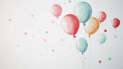 Clean white canvas featuring transparent PNG stickers of floating balloons with charming doodle designs, adding a playful and fun element to the scene