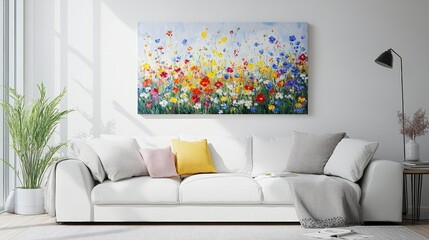 Clean white canvas highlighting a lively cluster of wildflowers in bloom, capturing the bright and varied colors for a vibrant and uplifting scene