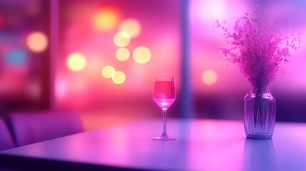 Glass of Wine and Vase of Flowers in Soft Light