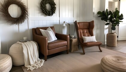 Cozy reading nook with a wingback chair and a plush blanket for ultimate comfort and relaxation