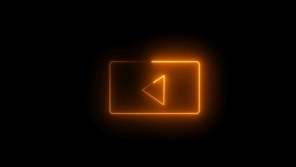 Neon shine play button symble. Neon media player button icon on the black background.