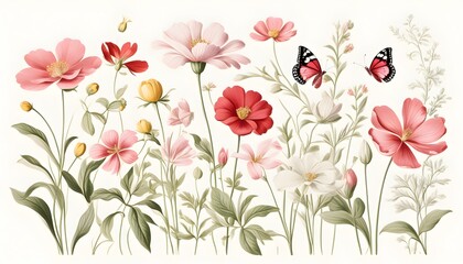 Timeless elegance in vintage botanical print featuring exquisite flowers and intricate design