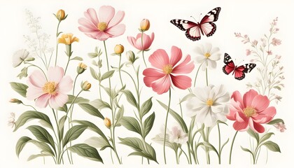 Timeless elegance in vintage botanical print featuring exquisite flowers and intricate design