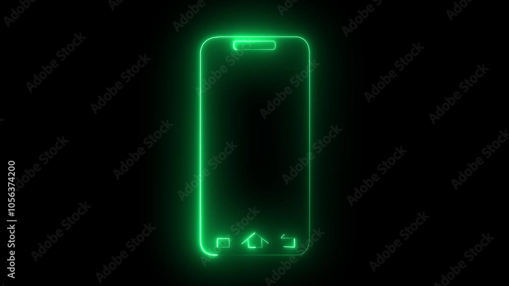 Poster glowing neon .rotate mobile phone icon animation. device rotation symbol on transparent background w