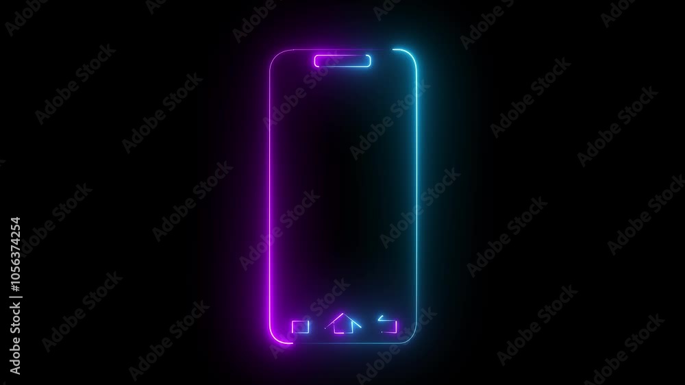 Poster glowing neon .rotate mobile phone icon animation. device rotation symbol on transparent background w