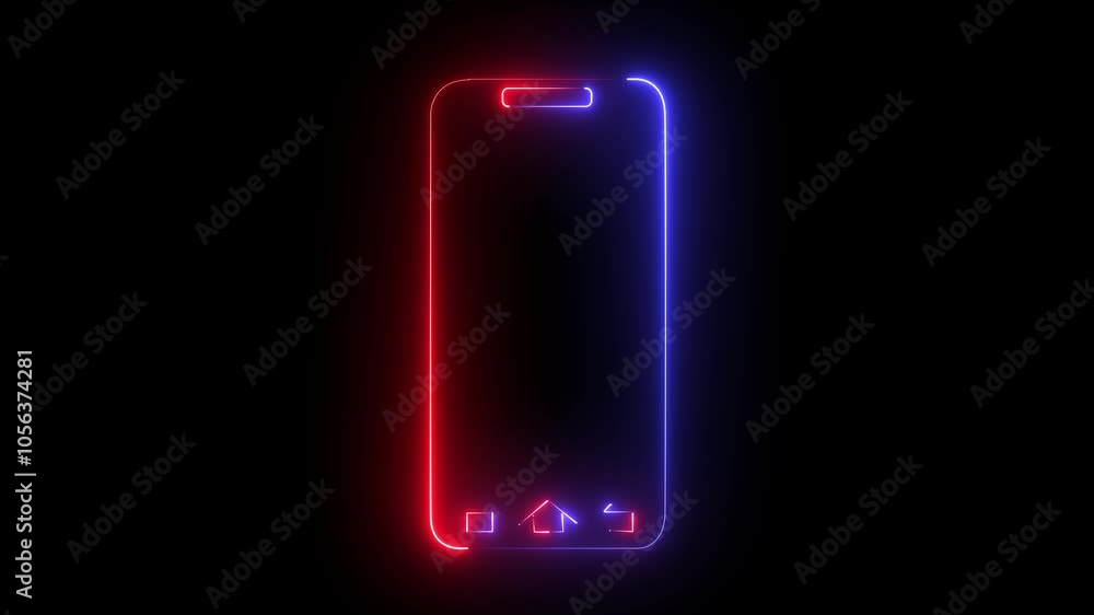 Poster glowing neon .rotate mobile phone icon animation. device rotation symbol on transparent background w