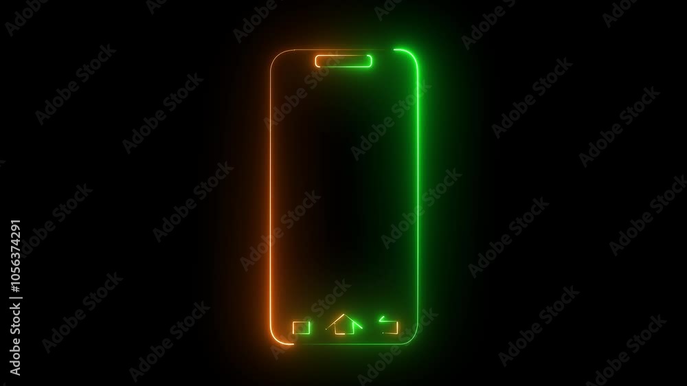 Poster glowing neon .rotate mobile phone icon animation. device rotation symbol on transparent background w
