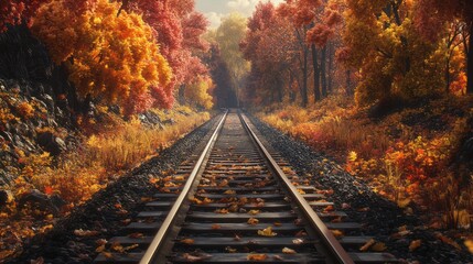 Naklejka premium Autumn Railroad Tracks