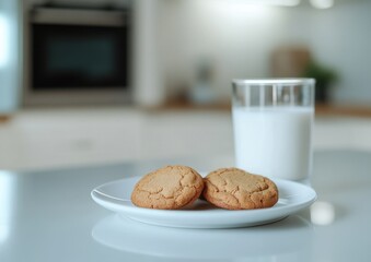 A plate of cookies and a glass of milk
