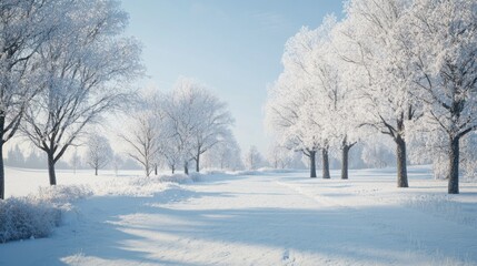 Fototapeta premium Winter Wonderland: Snow-Covered Trees in a Frozen Landscape
