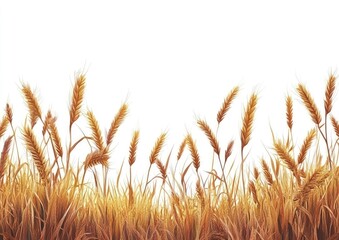 A field of golden wheat with a white background