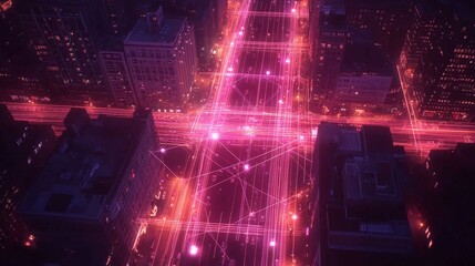Fototapeta premium Digital Heartbeat of a Vibrant City at Night