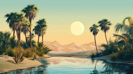 Fototapeta premium Palm Trees and a Tranquil Oasis in the Desert