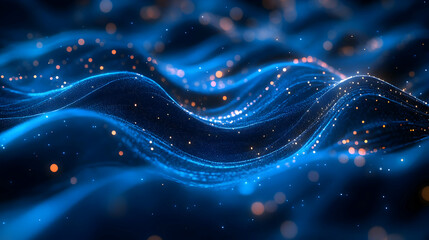 Fototapeta premium Abstract 3D Blue Wave Background with Glowing Particles