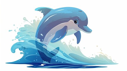 Fototapeta premium Cartoon Dolphin Jumping Out of Blue Water