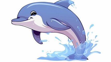 Obraz premium Cartoon illustration of a blue dolphin jumping out of the water