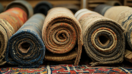 close-up view of carpets roll in a store.ai generative