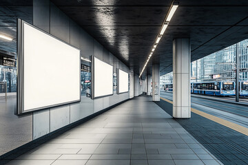 Realistic 3D Mockup of Three Empty Spaces at Bus Station - High-Quality Transportation Background