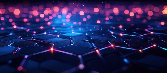 Abstract hexagonal pattern with glowing lights in vibrant colors.