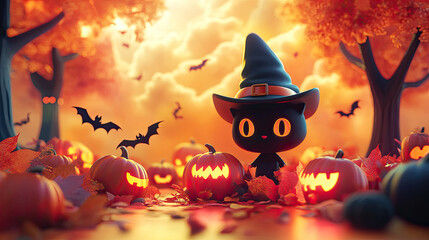 Pumpkins, cats, and bats for Halloween