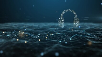 Online music streaming headphones point grid on a blue background