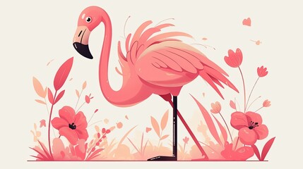 Obraz premium Pink Flamingo Standing in a Field of Flowers