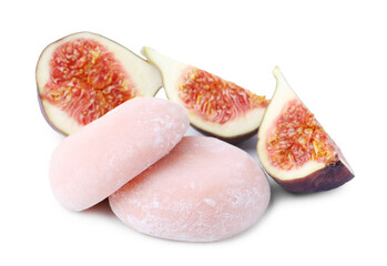 Delicious strawberry mochi and figs isolated on white