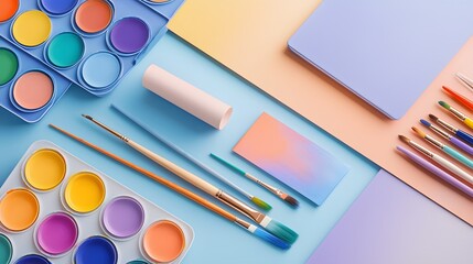 Naklejka premium Colorful Abstract Watercolor on Flat Lay Background