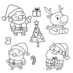 coloring page, ribbon, elf, claus, color, kid, drawn, retro, snowman, collection, book, fun, symbol, greeting, season, celebration, outline, december, graphic, hand, white, icon, background, character