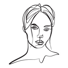 Continuous line, drawing of set faces and hairstyle, fashion concept, woman beauty minimalist, vector illustration for t-shirt, slogan design print graphics style