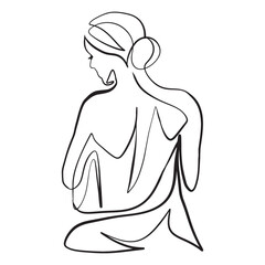 Continuous line, drawing of set faces and hairstyle, fashion concept, woman beauty minimalist, vector illustration for t-shirt, slogan design print graphics style