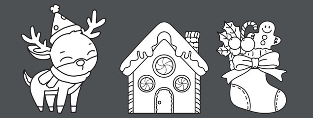 coloring page, ribbon, elf, claus, color, kid, drawn, retro, snowman, collection, book, fun, symbol, greeting, season, celebration, outline, december, graphic, hand, white, icon, background, character