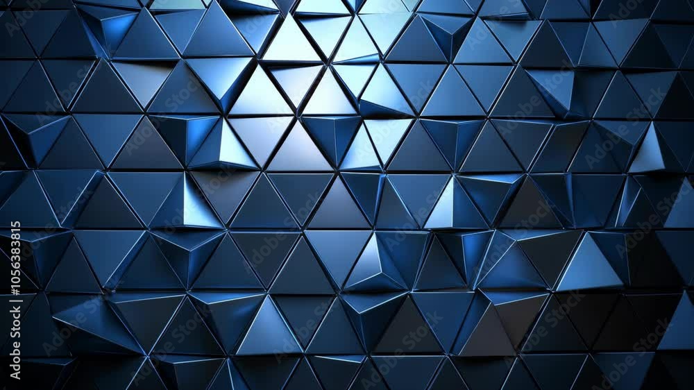 Poster a close-up view of a dark blue, metallic triangular pattern